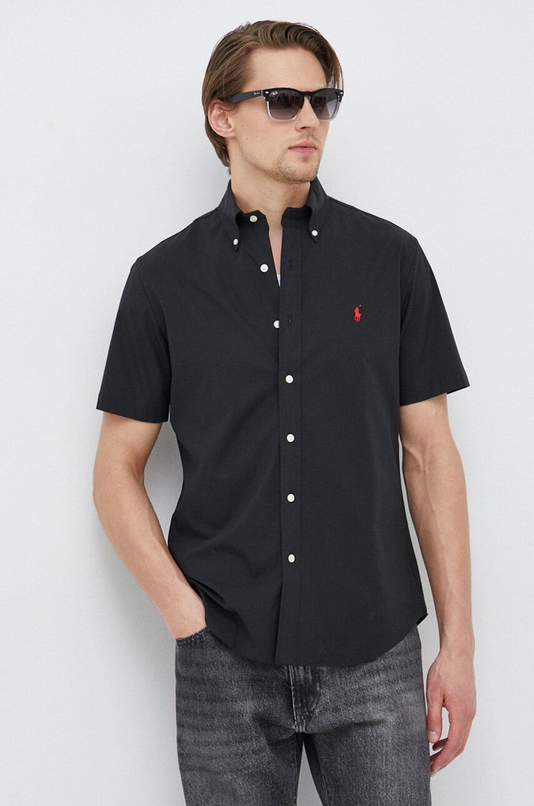 Polo Ralph Lauren koszula męska kolor czarny regular z kołnierzykiem button-down