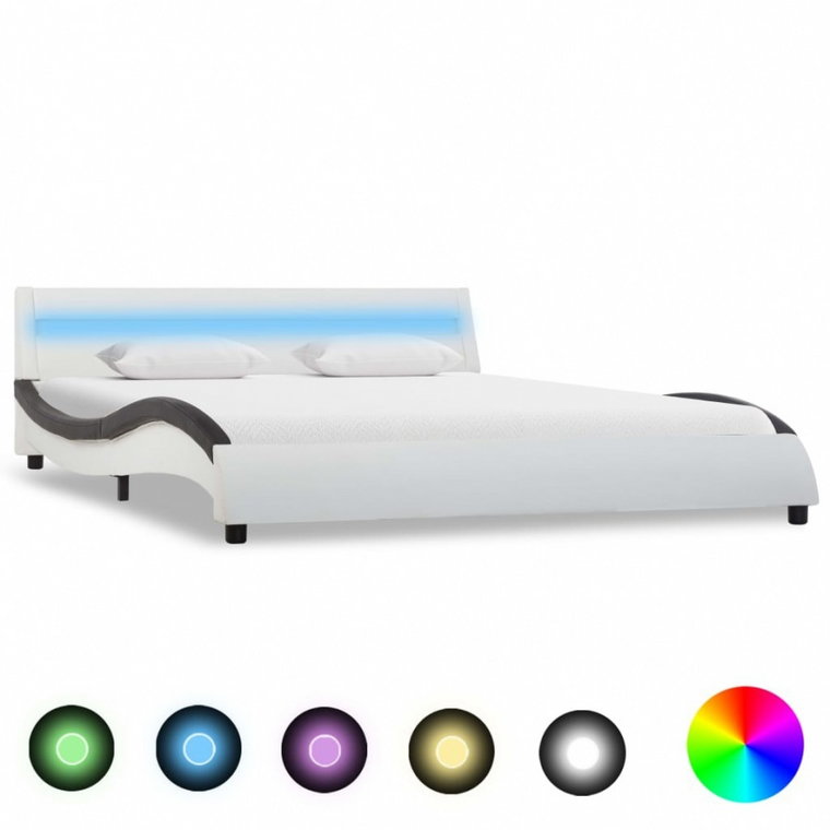 Rama łóżka z LED, biało-czarna, sztuczna skóra, 140 x 200 cm kod: V-285681