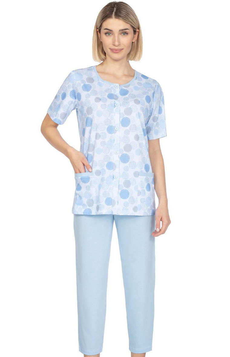 Rozpinana piżama damska niebieska 657, Kolor niebieski-wzór, Rozmiar M, Regina