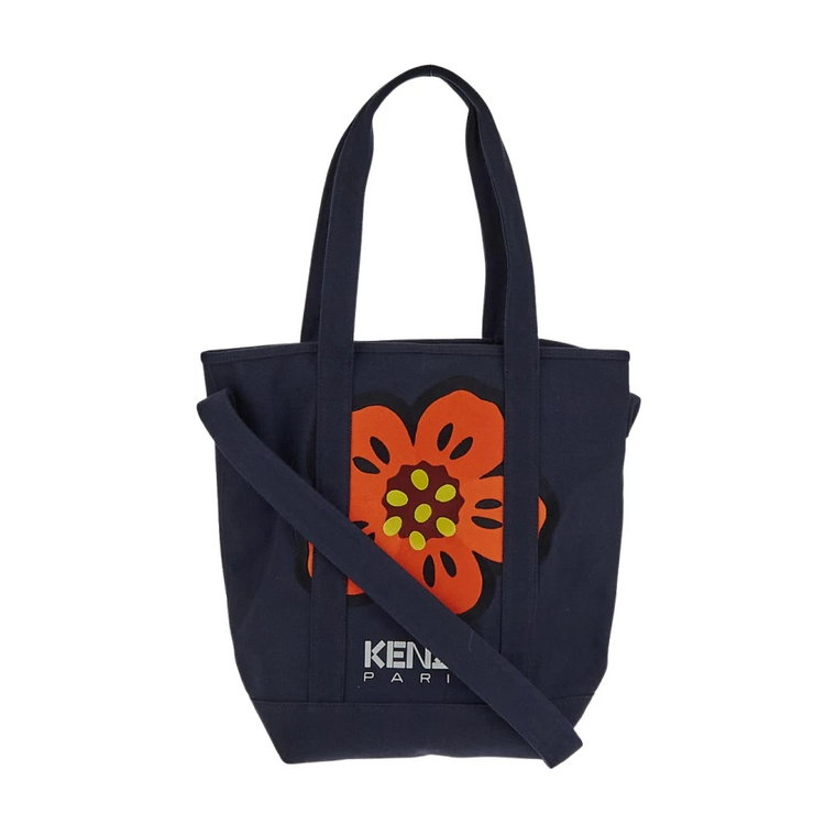 Granatowa torba z płótna z haftem Boke Flower Kenzo