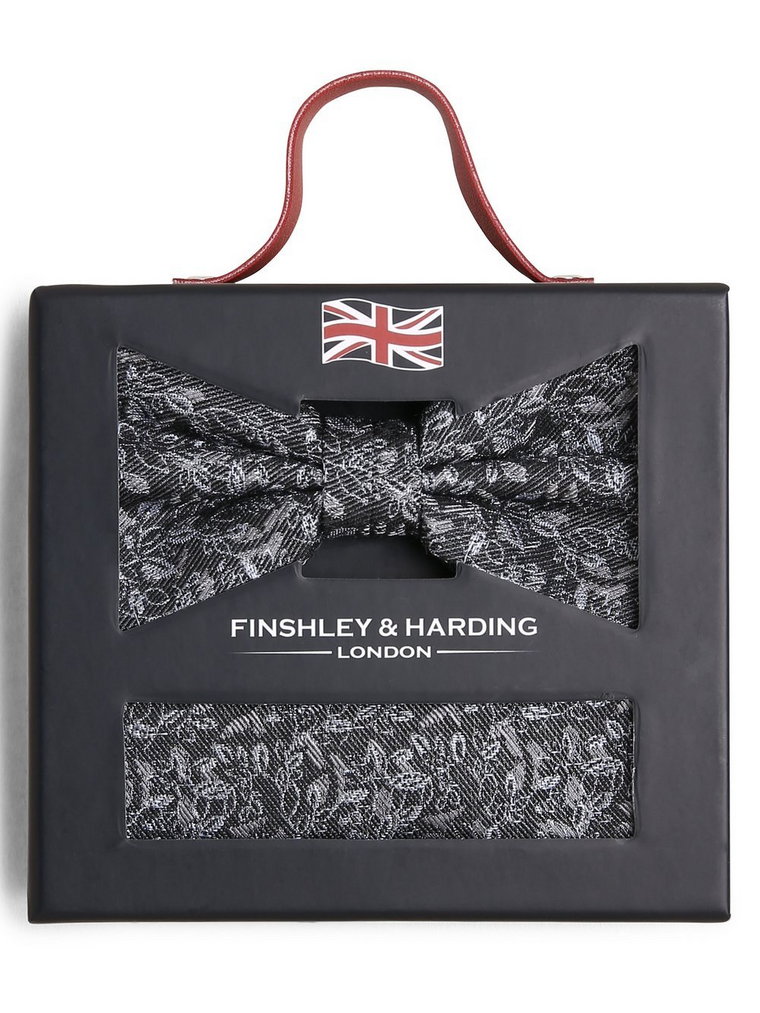 Finshley & Harding London - Muszka i poszetka męska z jedwabiu, niebieski|szary