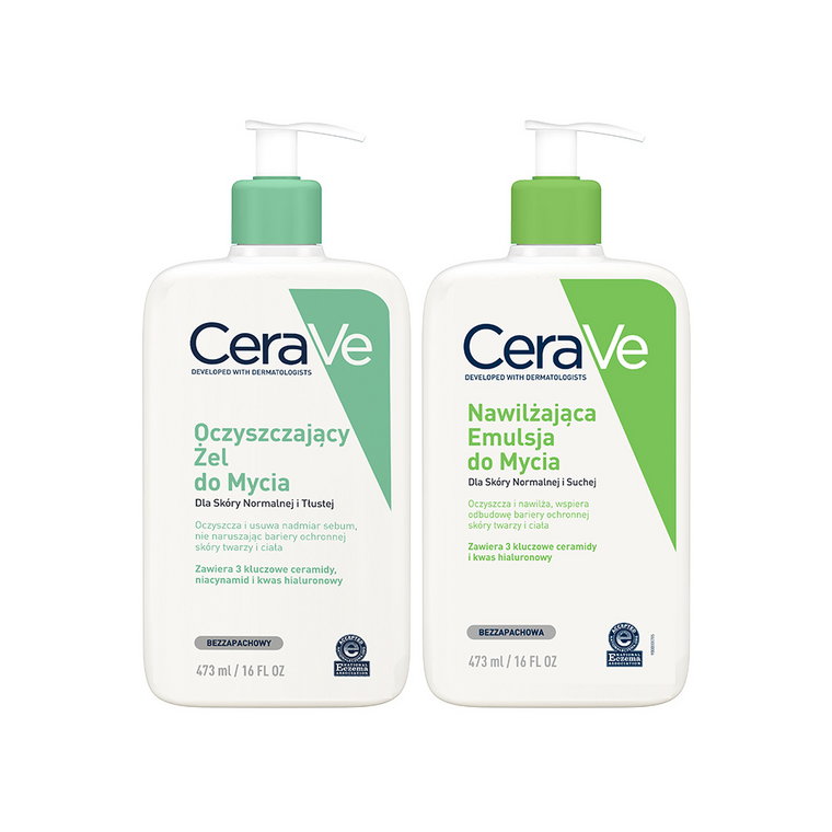 CeraVe Zestaw Oczyszczający żel do mycia 473ml + Nawilżająca emulsja 473ml