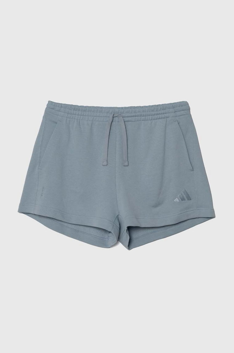 adidas szorty bawełniane All SZN kolor niebieski gładkie high waist JJ4924