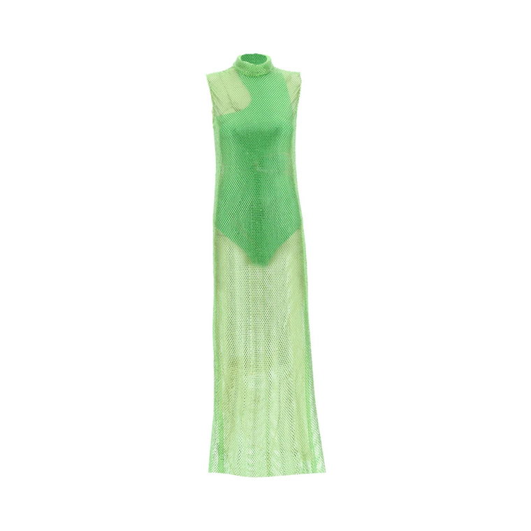 Zielona Sukienka Maxi z Krystaliczną Siatką Stella McCartney