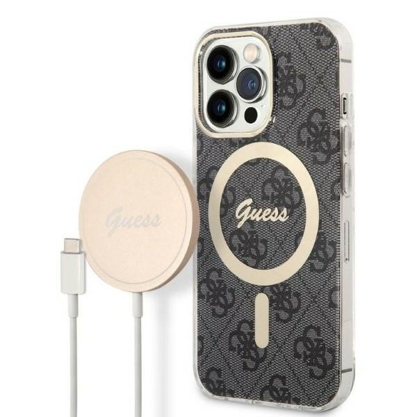 Zestaw Guess GUBPP13XH4EACSK Case+ Charger iPhone 13 Pro Max czarny/black hard case 4G Print MagSafe