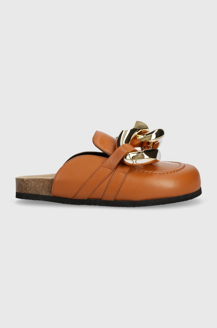 JW Anderson klapki skórzane Chain Loafer damskie kolor brązowy ANW35004E