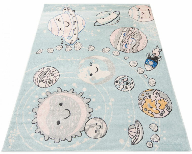Turkusowy dywan z planetami do pokoju dziecięcego - Galaxis 3X