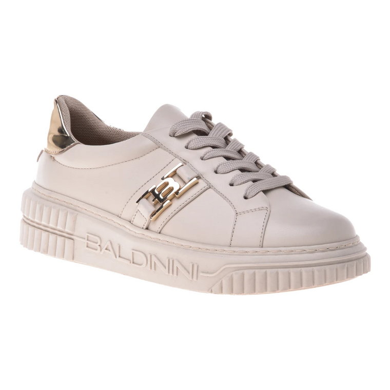 Trainers in beige and platinum mirrored leather Baldinini