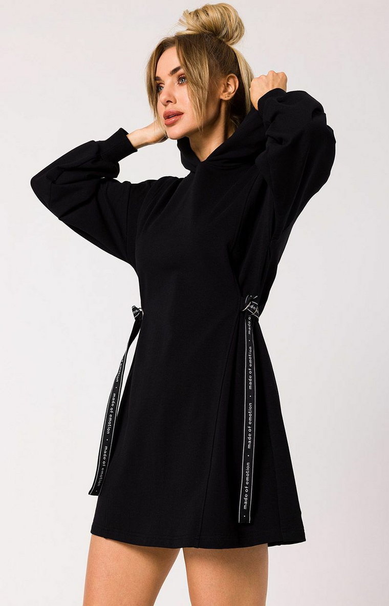 Bawełniana sukienka z kapturem w kolorze czarnym M730, Kolor czarny, Rozmiar S, MOE