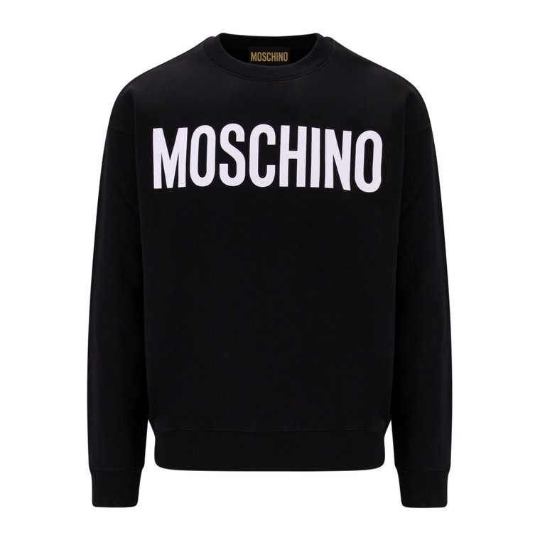 Czarny Sweter z Organicznej Bawełny z Profilami w Paski Moschino