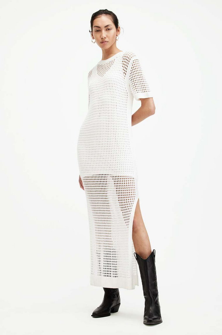 AllSaints sukienka PALOMA TEE kolor biały maxi prosta W141DA