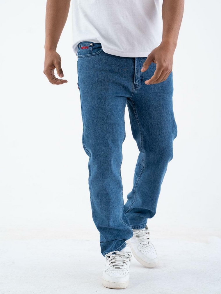 Spodnie Jeansowe Regular Męskie Niebieskie Prosto Pocklog