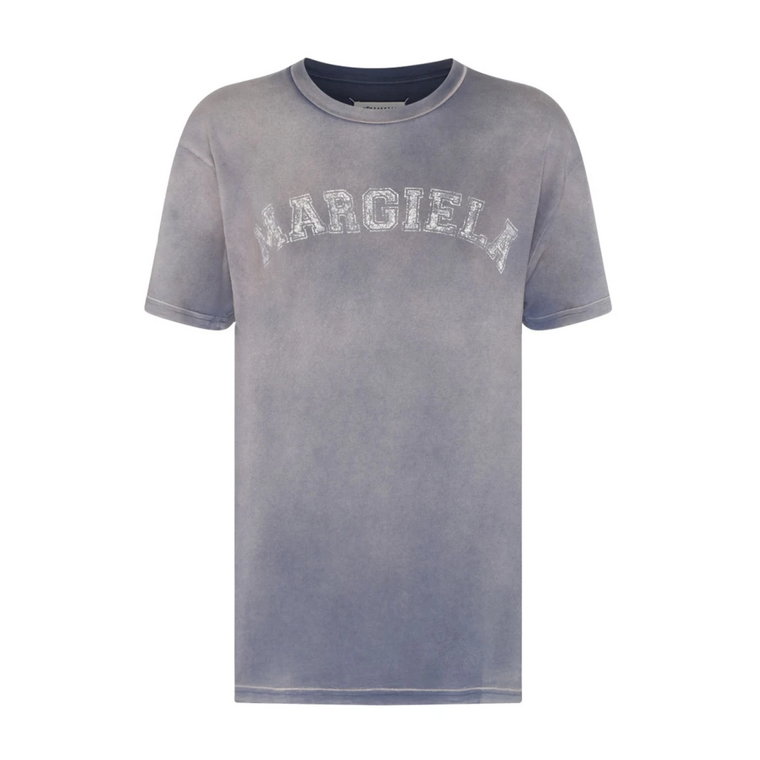 Liliowy Fioletowy T-Shirt z Nadrukiem Logo Maison Margiela