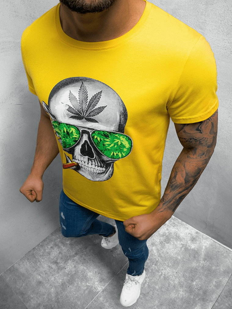 T-Shirt męski z nadrukiem żółty OZONEE JS/Y70019