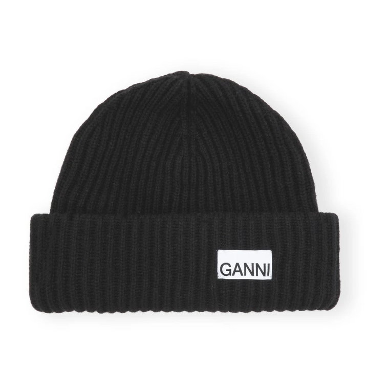 Czarna Czapka Beanie Ganni