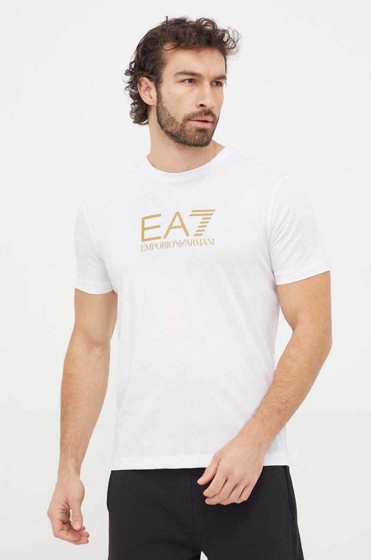 EA7 Emporio Armani t-shirt bawełniany męski kolor biały z nadrukiem