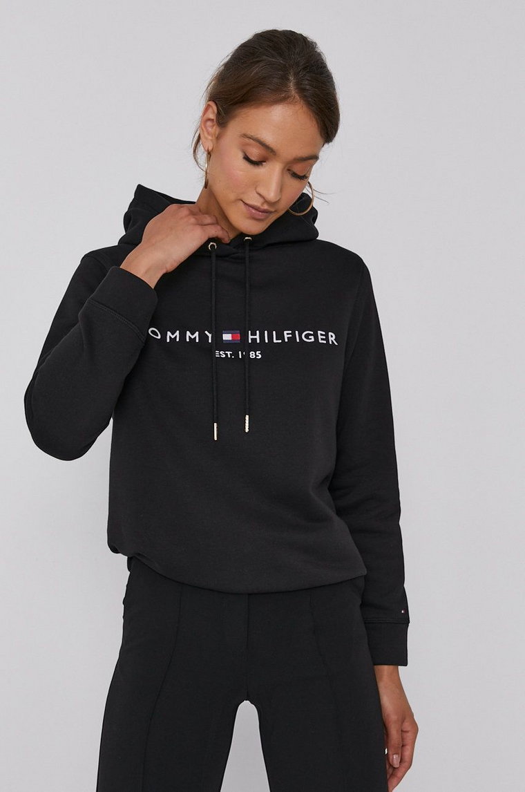 Tommy Hilfiger Bluza damska kolor czarny z kapturem z aplikacją