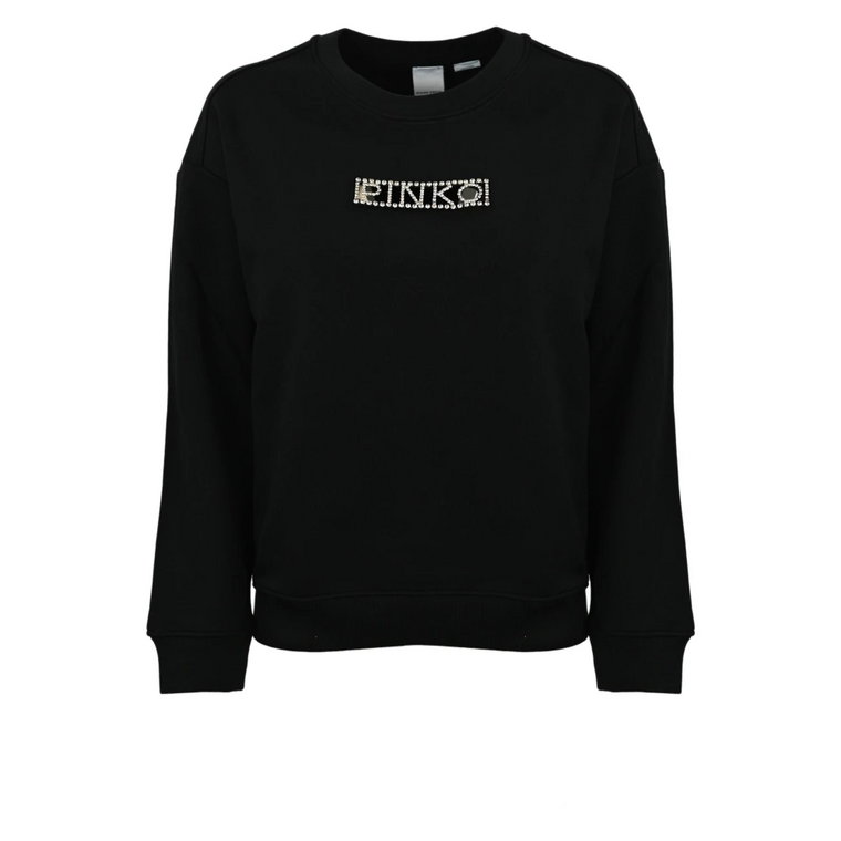 Czarny bawełniany sweter z logo Pinko