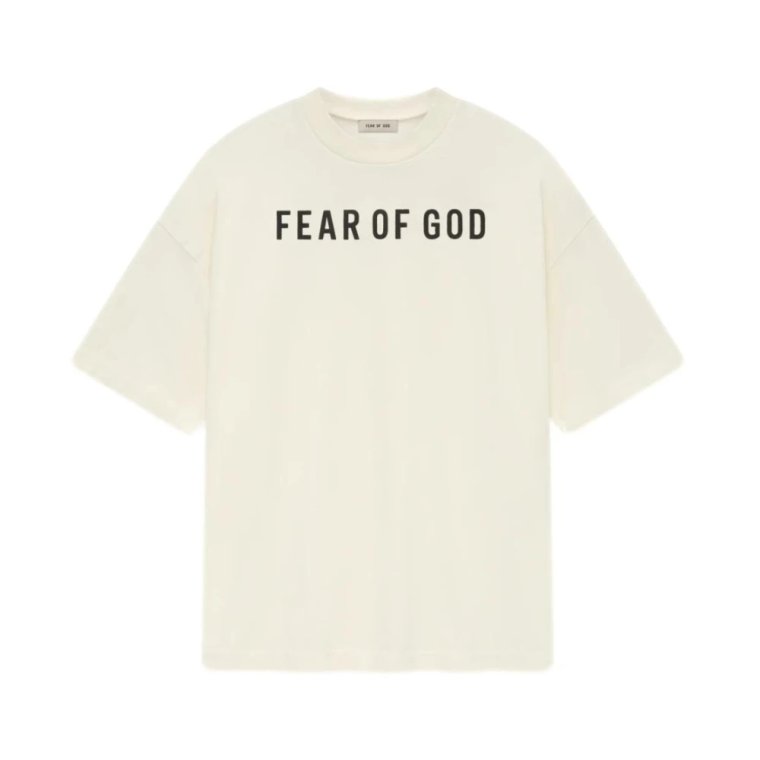 Nadruk Logo Kremowy T-shirt Tekstura Dżersejowa Fear Of God