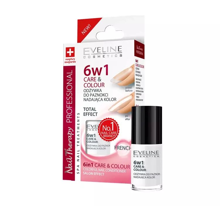 EVELINE NAIL THERAPY 6W1 CARE&COLOUR SALON EFFECT ODŻYWKA DO PAZNOKCI NADAJĄCA KOLOR FRENCH 5ML