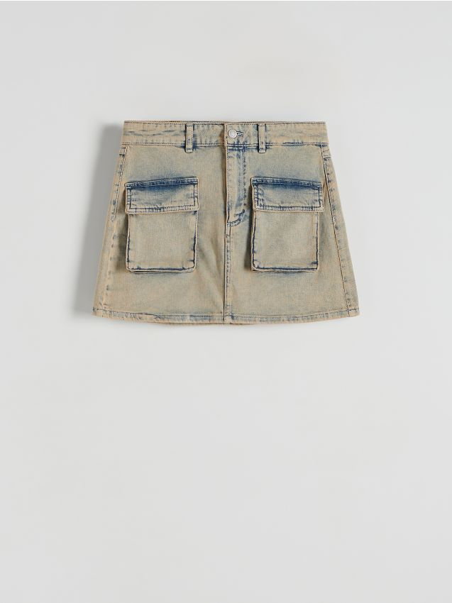 Reserved - Jeansowa spódnica z efektem sprania - niebieski
