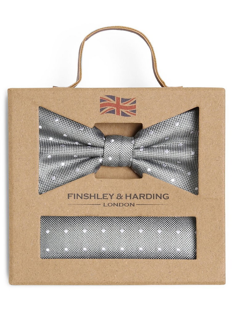 Finshley & Harding London - Muszka i poszetka męska z jedwabiu, zielony