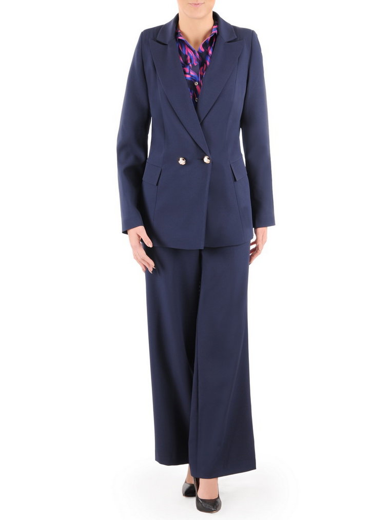 Elegancki garnitur damski, granatowy żakiet ze spodniami 37005