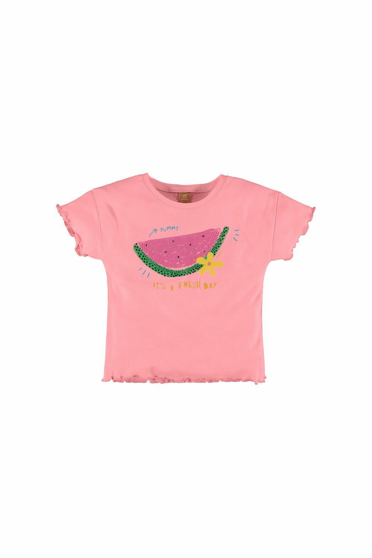 Różowy t-shirt dziewczęcy z nadrukiem
