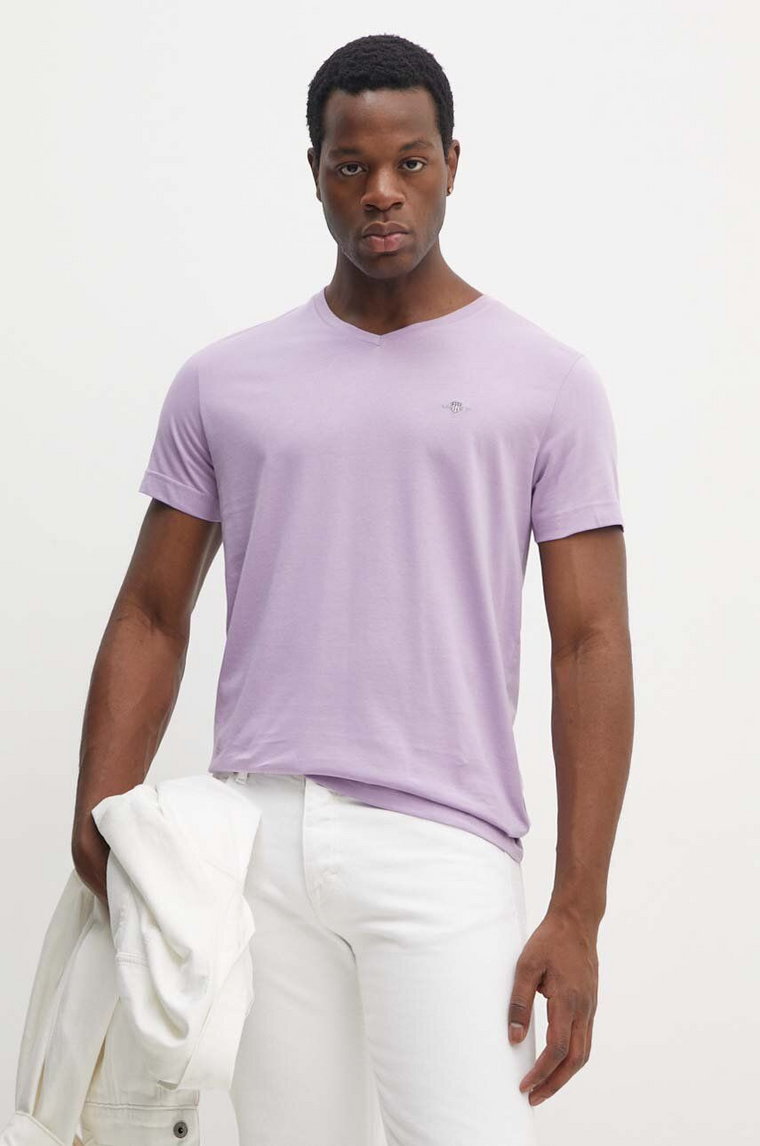 Gant t-shirt bawełniany męski kolor fioletowy gładki