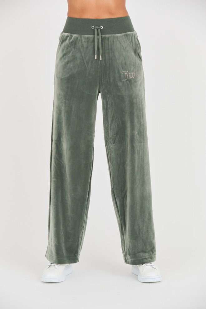 JUICY COUTURE Zielone spodnie Bexley Velour Track Pants