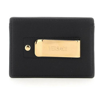 Versace, leather medusa cardholder Czarny, male,