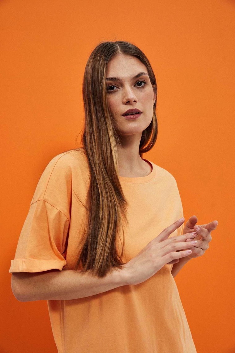 Pomarańczowy gładki t-shirt damski