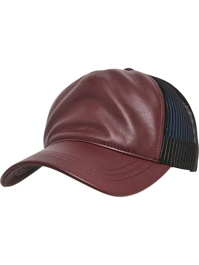 Czapka Z Daszkiem Trucker Flexfit Leather Trucker Bordowa / Czarna