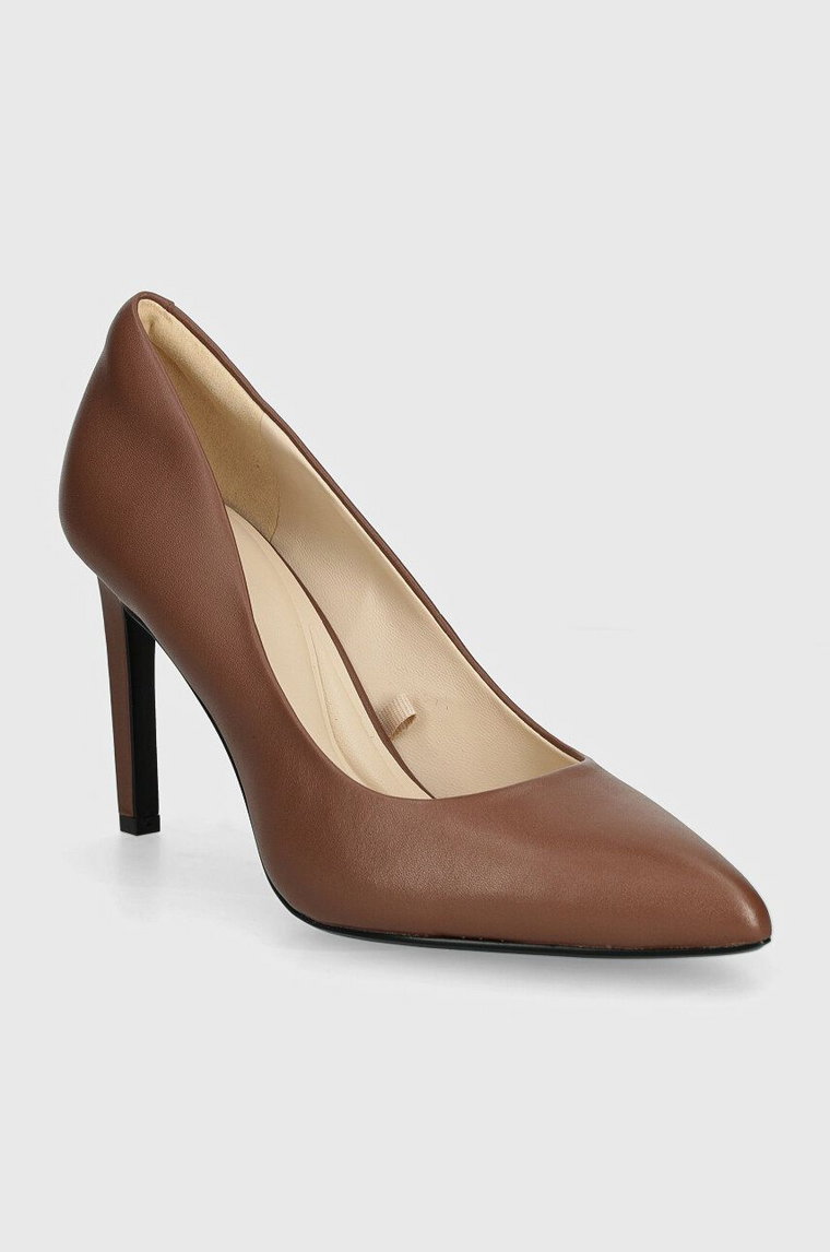 Calvin Klein szpilki skórzane HEEL PUMP 90 LTH kolor brązowy HW0HW02171