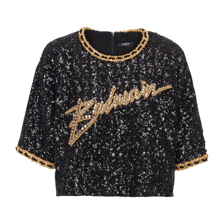 Cropped T-shirt with sequin embroidery Balmain