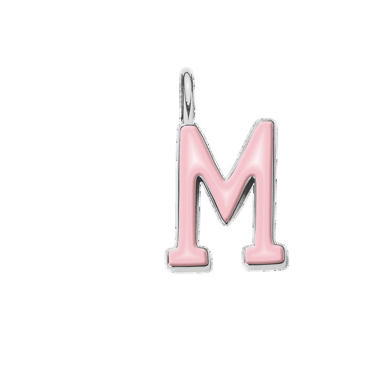 Literka M z różową emalią posrebrzana