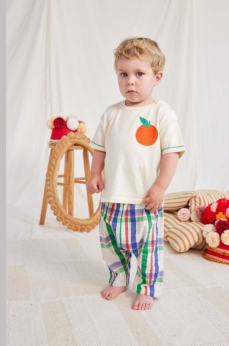 Bobo Choses t-shirt bawełniany niemowlęcy kolor beżowy z nadrukiem