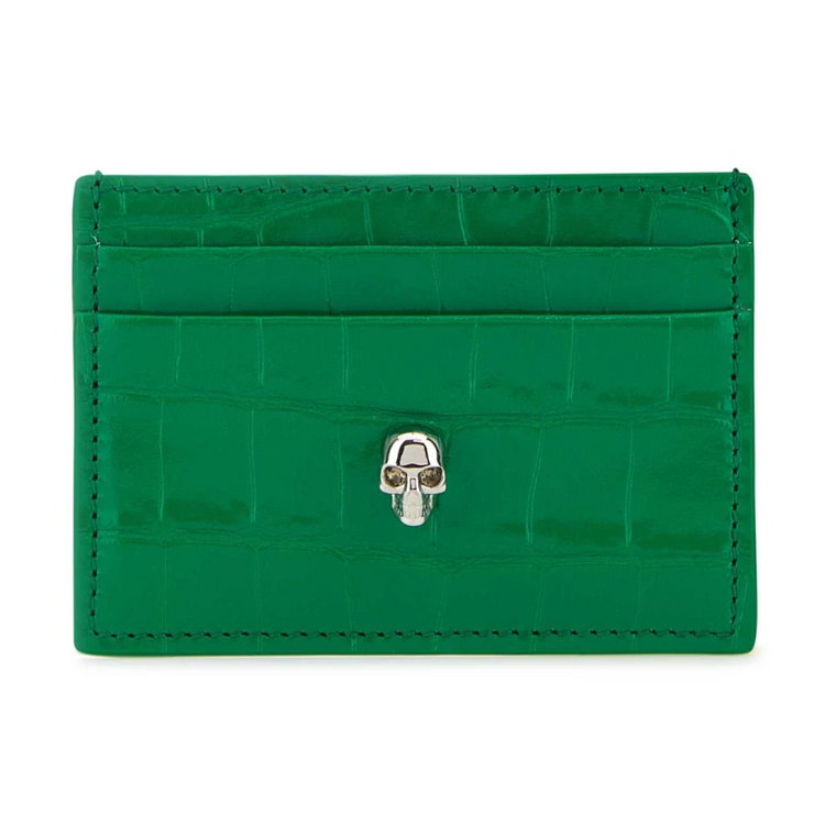 Zielony skórzany portfel na karty Alexander McQueen