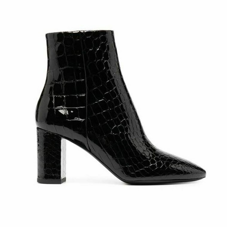 Czarne Buty Jane z Wytłaczanym Detalem Saint Laurent