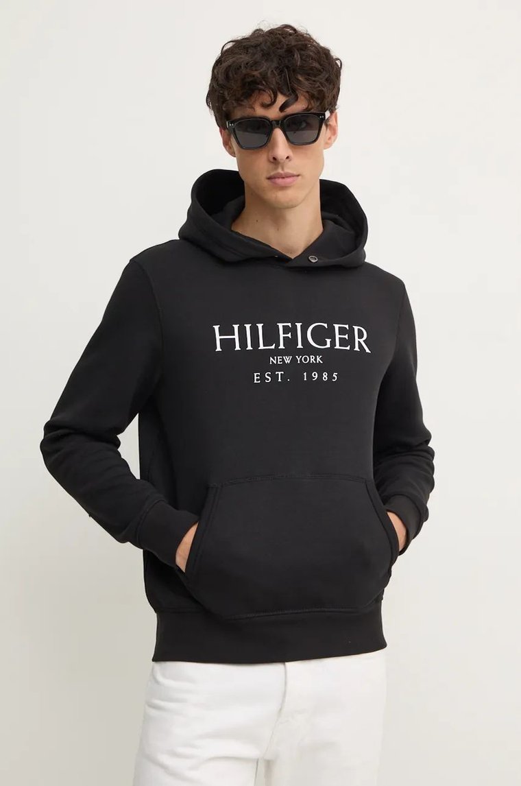 Tommy Hilfiger bluza męska kolor czarny z kapturem z nadrukiem MW0MW35523