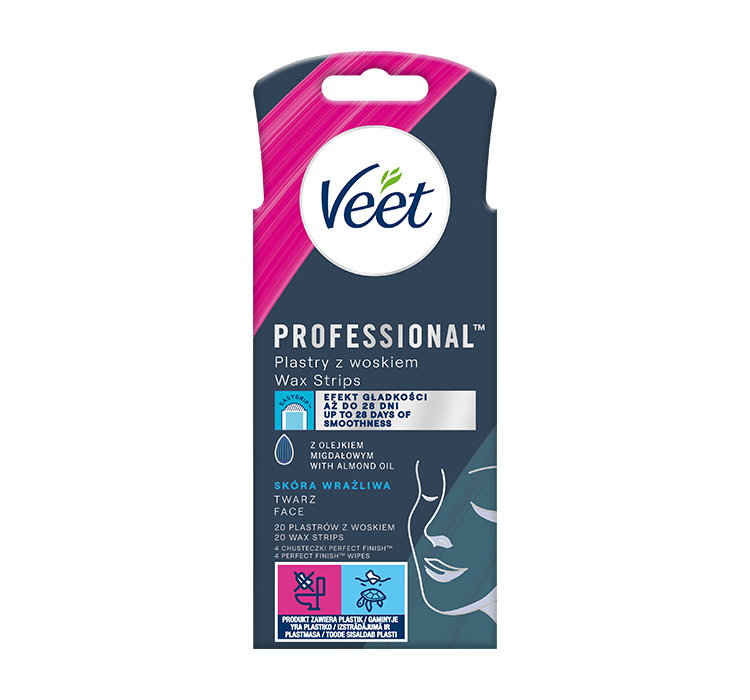 VEET PROFESSIONAL PLASTRY Z WOSKIEM DO DEPILACJI TWARZY SKÓRA WRAŻLIWA 20 SZTUK