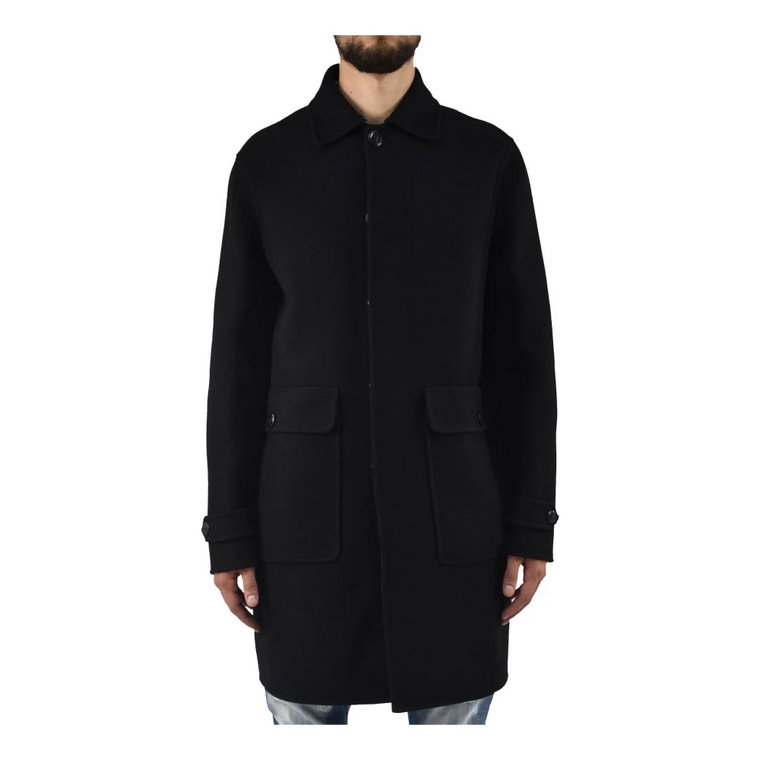 Długi Czarny Wełniany Płaszcz dla Mężczyzn - Mod.S71AA0132S41935900 Dsquared2