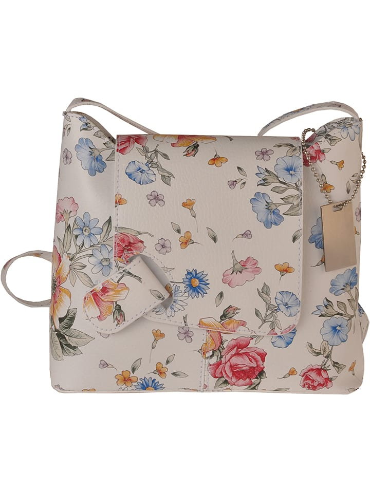 Florence Bags Skórzana torebka w kolorze kremowym ze wzorem - 23 x 20 x 6 cm