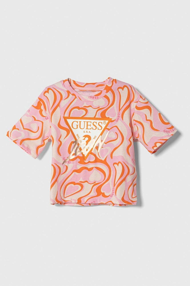 Guess t-shirt dziecięcy kolor różowy