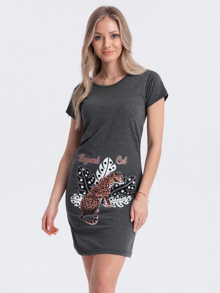 Piżama damska koszula nocna ULR256 - grafitowa