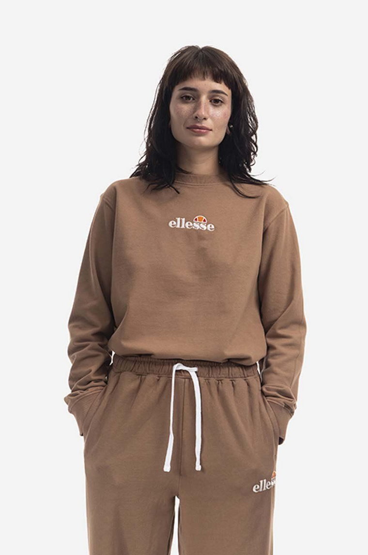 Ellesse bluza bawełniana Sappan Sweatshirt damska kolor brązowy z nadrukiem SGM13149-BROWN