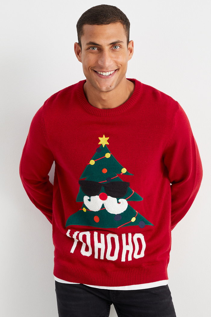 C&A Sweter świąteczny-choinka, Czerwony, Rozmiar: 2XL