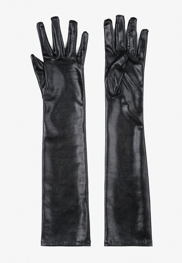 Czarne Rękawiczki Długie z Welurowej Tkaniny Ezrah
