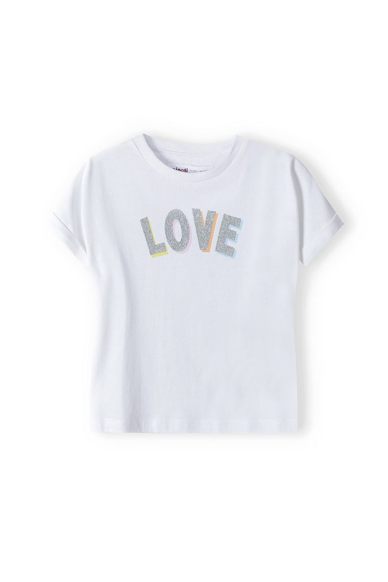 Biała bluzka dla dziewczynki z bawełny- Love