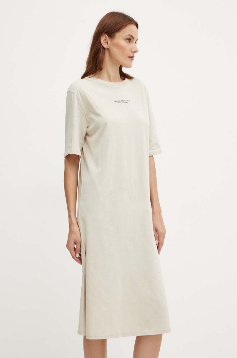 Armani Exchange sukienka kolor beżowy maxi prosta